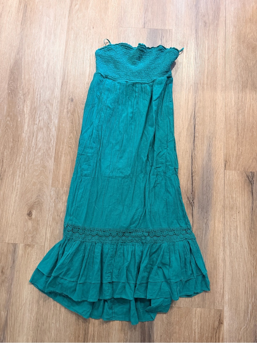 Strapless Teal Maxi Dress with Ruffle Hem size M